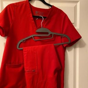 FIGS Winning Red - Casma three pocket scrub top (medium) Yola pant- Small